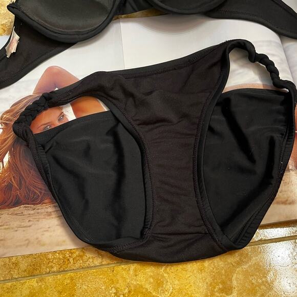 NEW Xhilaration Grecian Braided Hip Moderate Bikini Swim Bottom Black NWOT Sz S - Picture 10 of 14